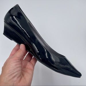 Adrienne Vittadini Prince Black Patent Wedge 8.5